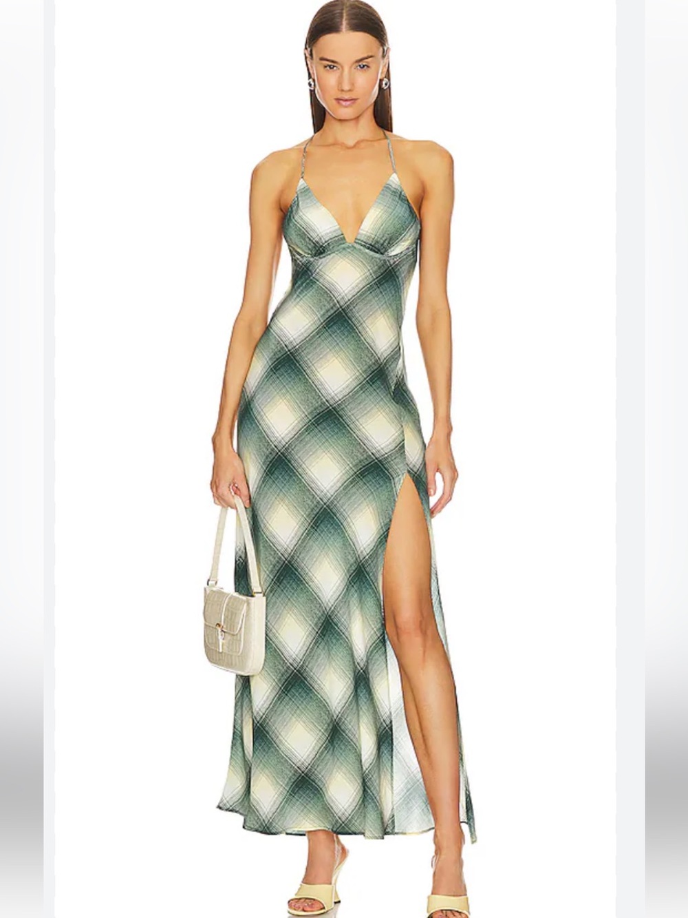 Bec + Bridge Edie Split Plaid Silk Dress in Teal